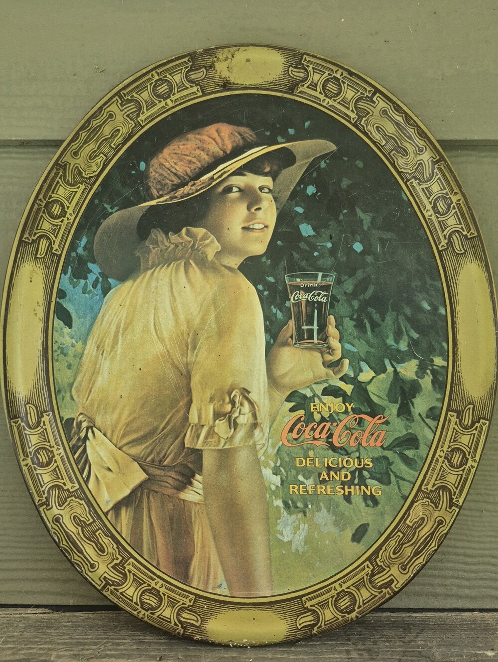 Oval Coca Cola Metal Tray "World War I Girl Reproduction"